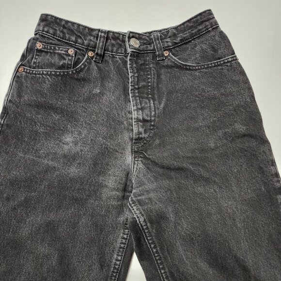 Zara Black Wash Rigid Denim High Rise Button Fly Straight Leg Jeans - Picture 4 of 6